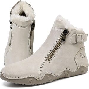 DBeck Beige Ankle Boots with Fur Lining